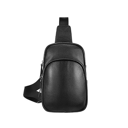 Genuine Leather Unisex Sling / Chest Casual Crossbody Shoulder Bag in Black