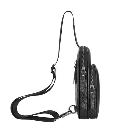 Genuine Leather Unisex Sling / Chest Casual Crossbody Shoulder Bag in Black