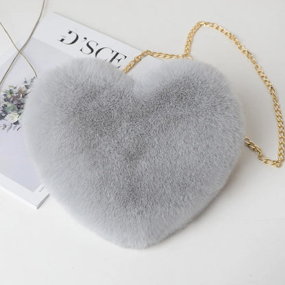 Valentine's Love: Kawaii Heart-Shaped Faux Fur Handbag – Stylish & Plush Crossbody for Women