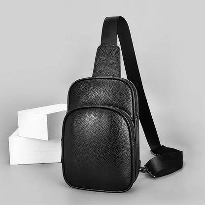 Genuine Leather Unisex Sling / Chest Casual Crossbody Shoulder Bag in Black