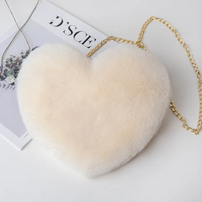 Valentine's Love: Kawaii Heart-Shaped Faux Fur Handbag – Stylish & Plush Crossbody for Women