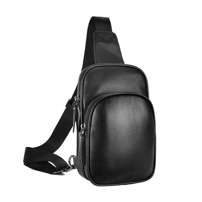 Genuine Leather Unisex Sling / Chest Casual Crossbody Shoulder Bag in Black