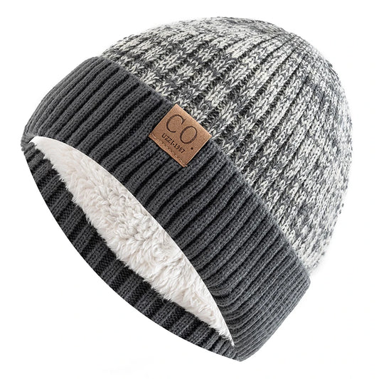 Unisex Two-Tone Winter Beanie Cap with Fur Lining