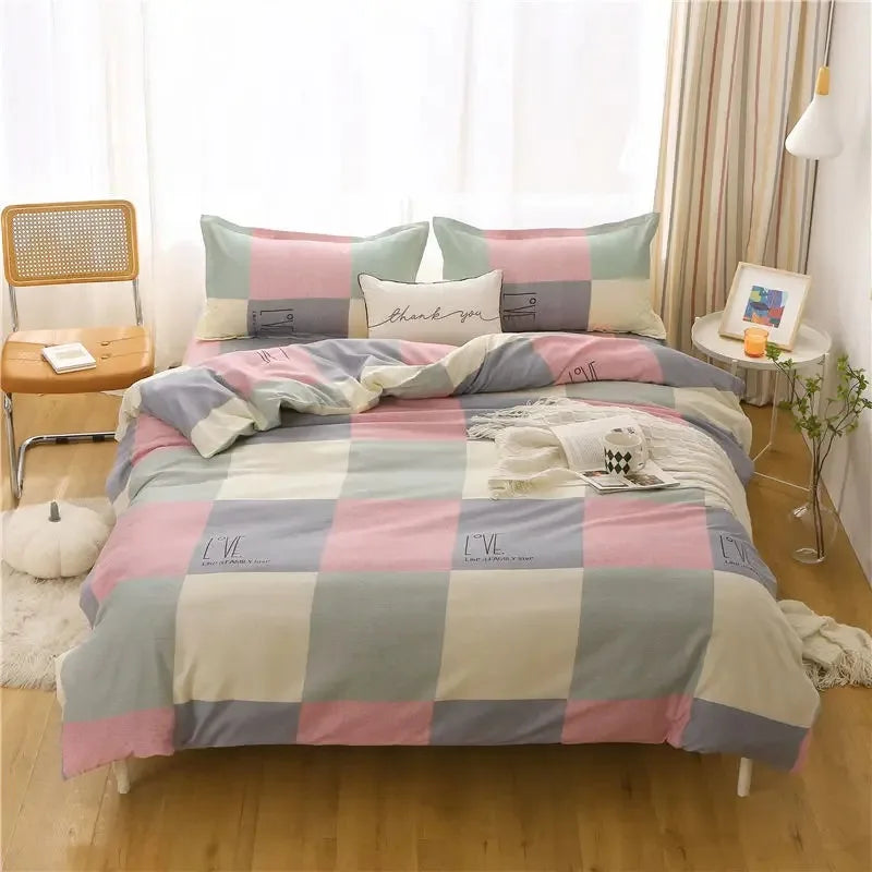 Nordic Lattice Floral Geometric Duvet Cover – Elegant & Skin-Friendly