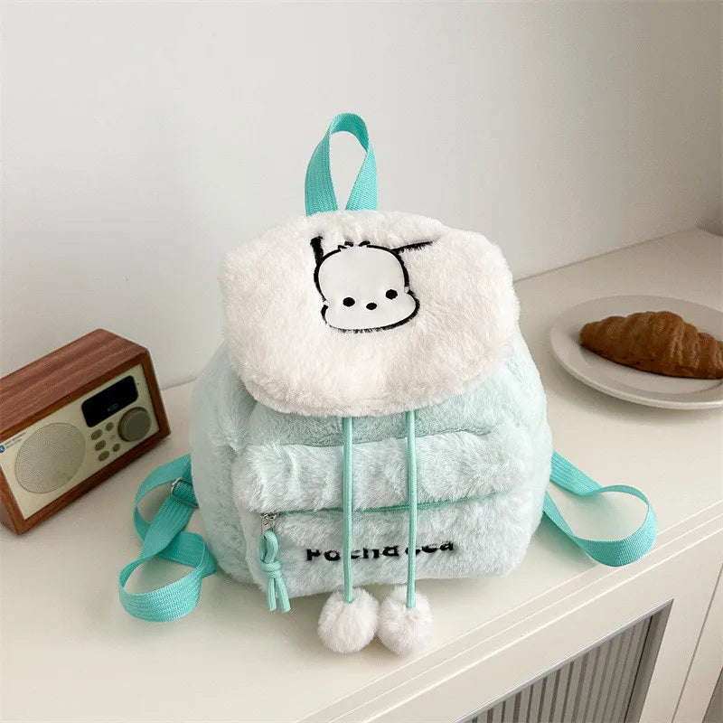 Hello Kitty Plush Backpack – Cute Fluffy Cartoon Tote & Satchel with Large Capacity