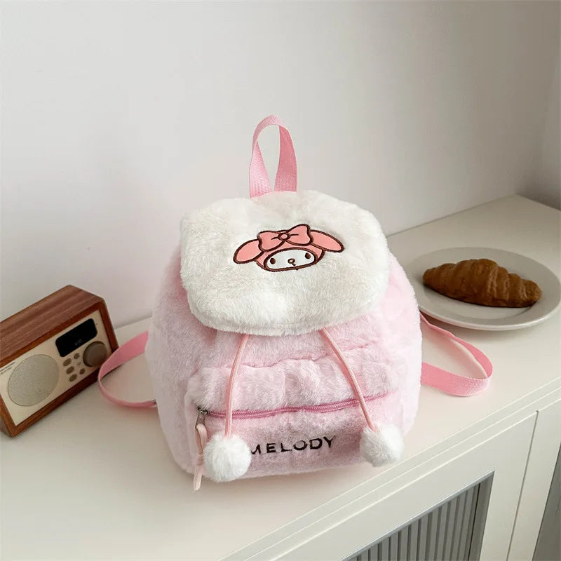 Hello Kitty Plush Backpack – Cute Fluffy Cartoon Tote & Satchel with Large Capacity