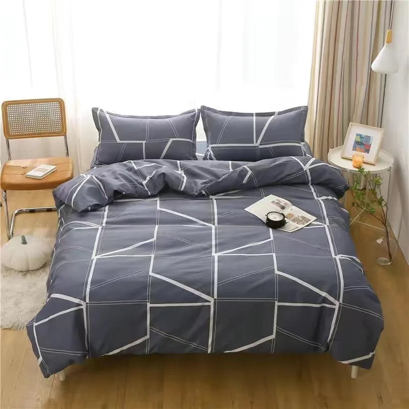 Nordic Lattice Floral Geometric Duvet Cover – Elegant & Skin-Friendly