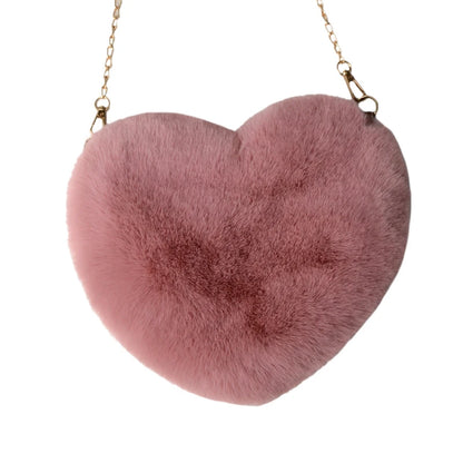 Valentine's Love: Kawaii Heart-Shaped Faux Fur Handbag – Stylish & Plush Crossbody for Women